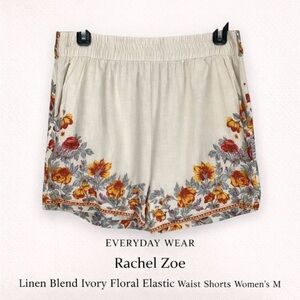 Rachel Zoe Linen Blend Ivory Floral Elastic Waist Shorts Women’s M